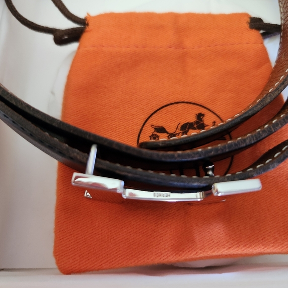 New, Hermes Sterling Silver Buckle & Reversible Leather Belt In Black Or Brown - Picture 6 of 12